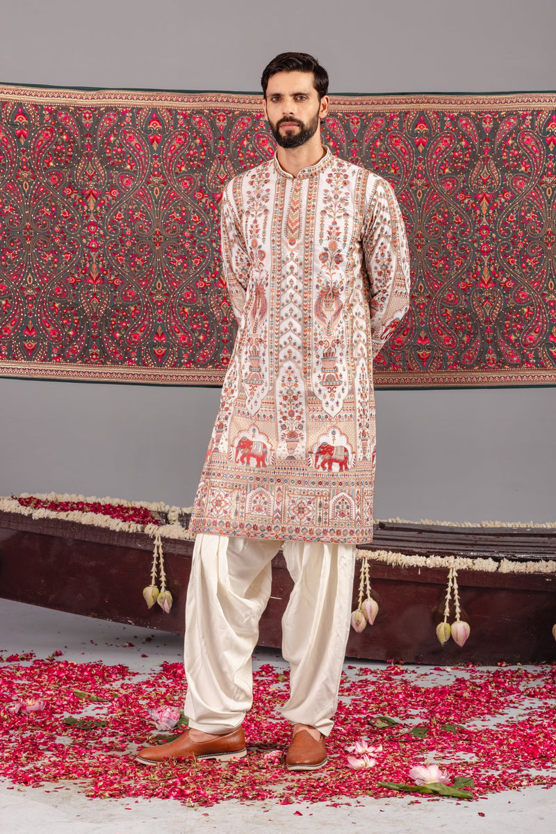 Shalin Bhanot in Mughal Ivory Kurta Set