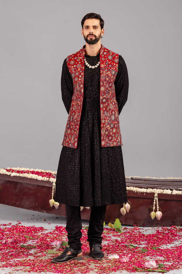 Laalbagh Maroon Kurta Jacket Set