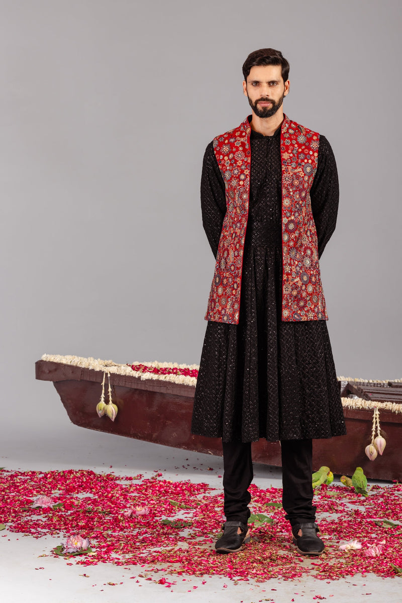 Laalbagh Maroon Kurta Jacket Set