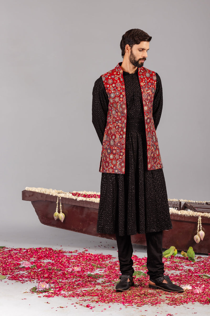 Laalbagh Maroon Kurta Jacket Set