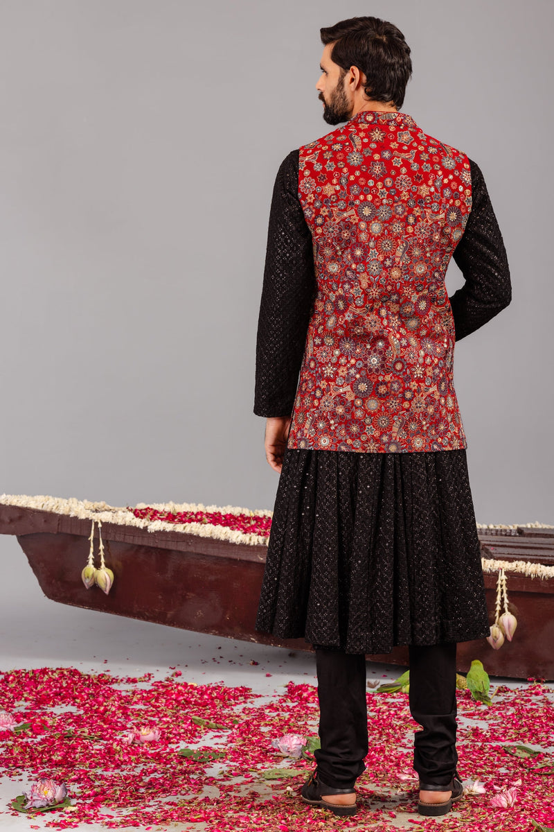Laalbagh Maroon Kurta Jacket Set