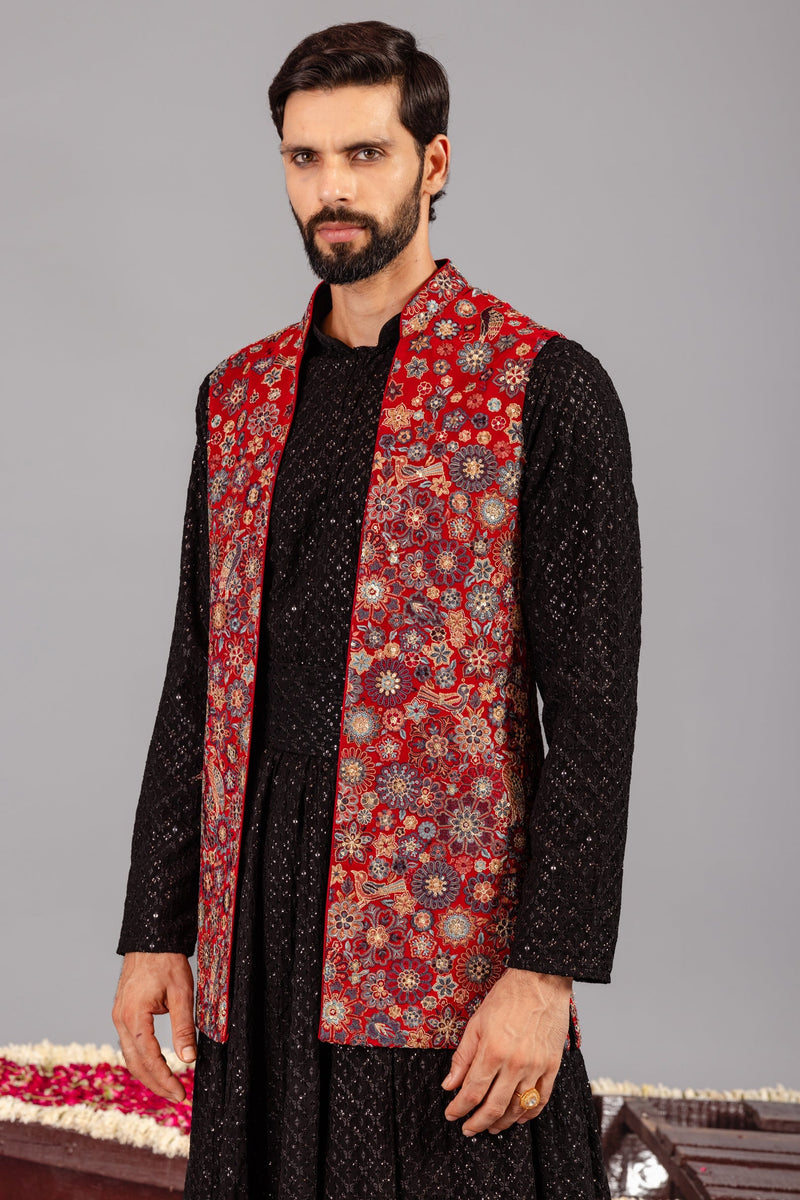 Laalbagh Maroon Kurta Jacket Set