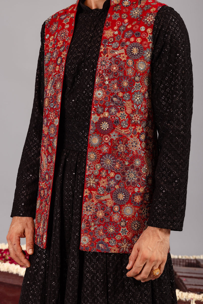Laalbagh Maroon Kurta Jacket Set