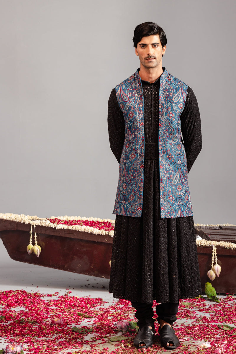 Mayur Blue Kurta Jacket Set