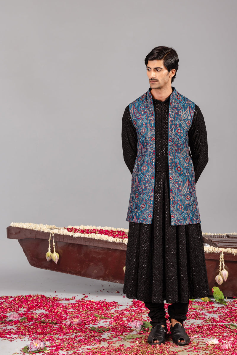 Mayur Blue Kurta Jacket Set