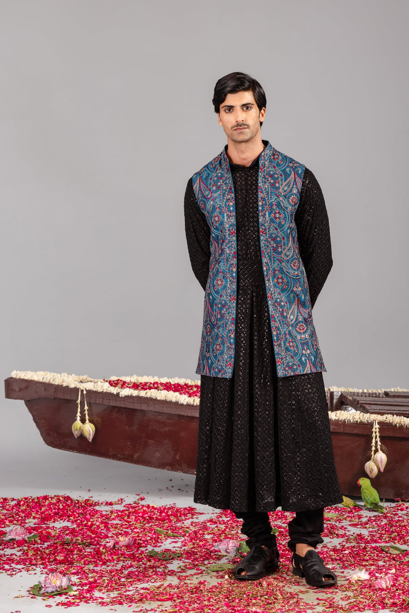 Mayur Blue Kurta Jacket Set