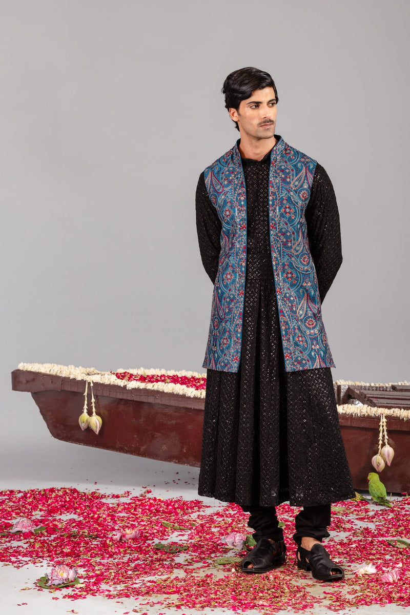 Mayur Blue Kurta Jacket Set