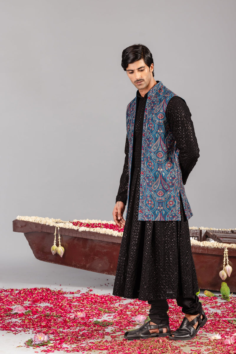 Mayur Blue Kurta Jacket Set