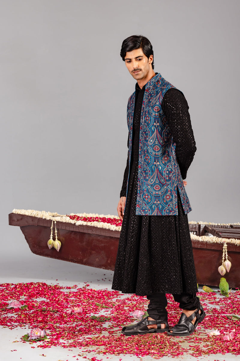 Mayur Blue Kurta Jacket Set