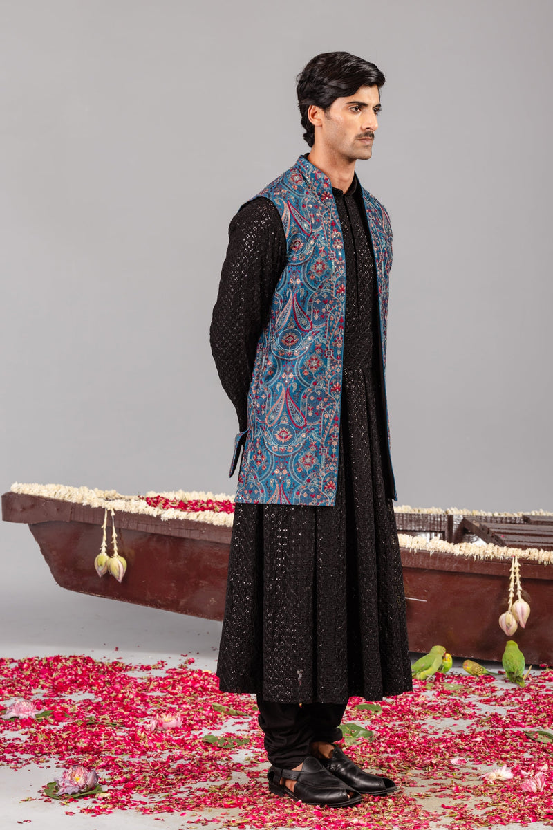 Mayur Blue Kurta Jacket Set