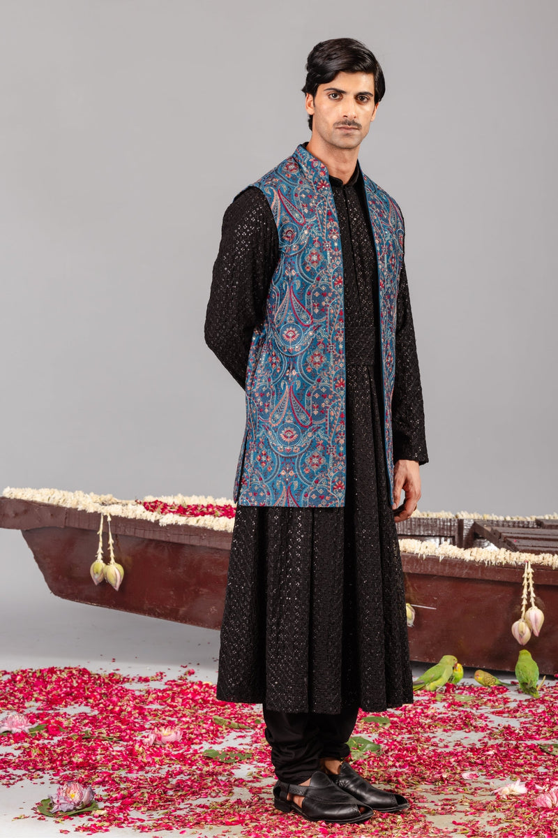 Mayur Blue Kurta Jacket Set