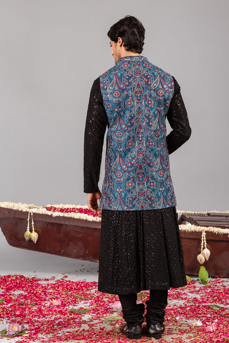 Mayur Blue Kurta Jacket Set