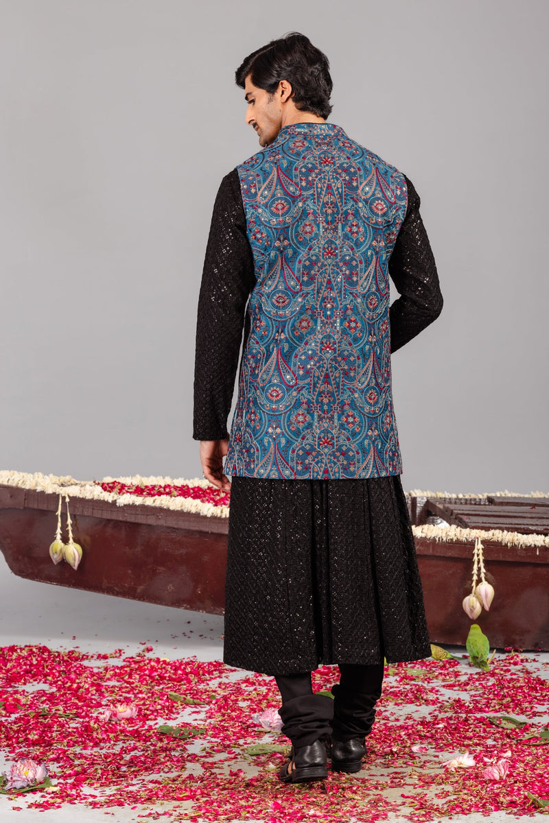Mayur Blue Kurta Jacket Set