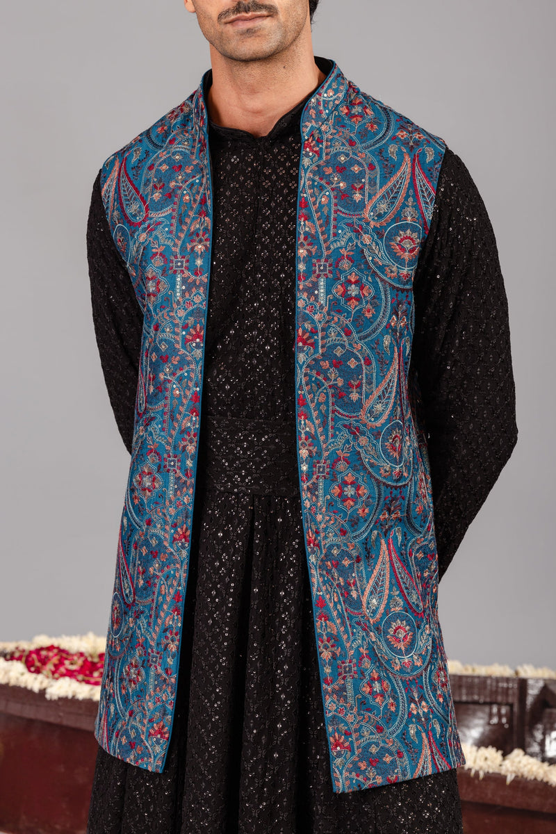 Mayur Blue Kurta Jacket Set
