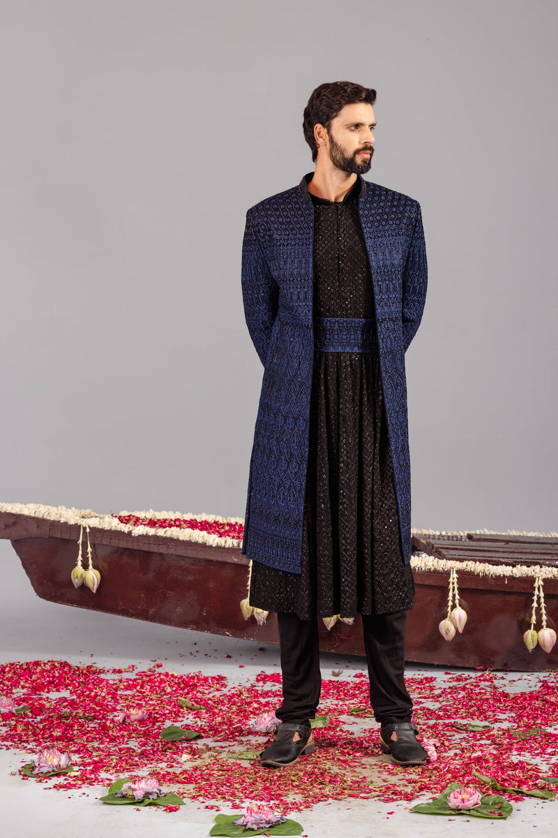 Sufi Blue Sherwani Set