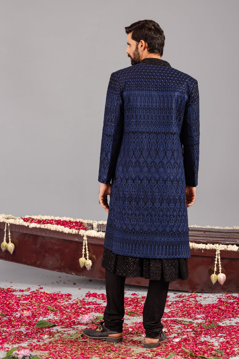 Sufi Blue Sherwani Set