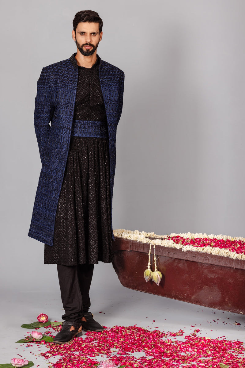Sufi Blue Sherwani Set
