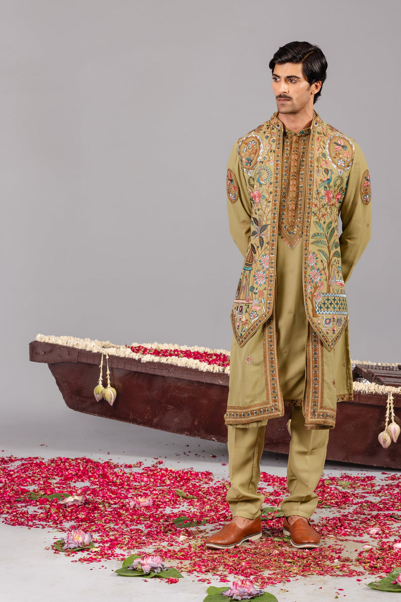 Bagicha Tale Mehndi Kurta Jacket Set