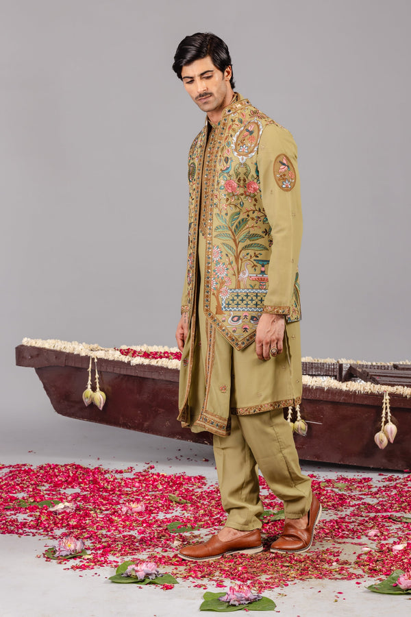 Bagicha Tale Mehndi Kurta Jacket Set