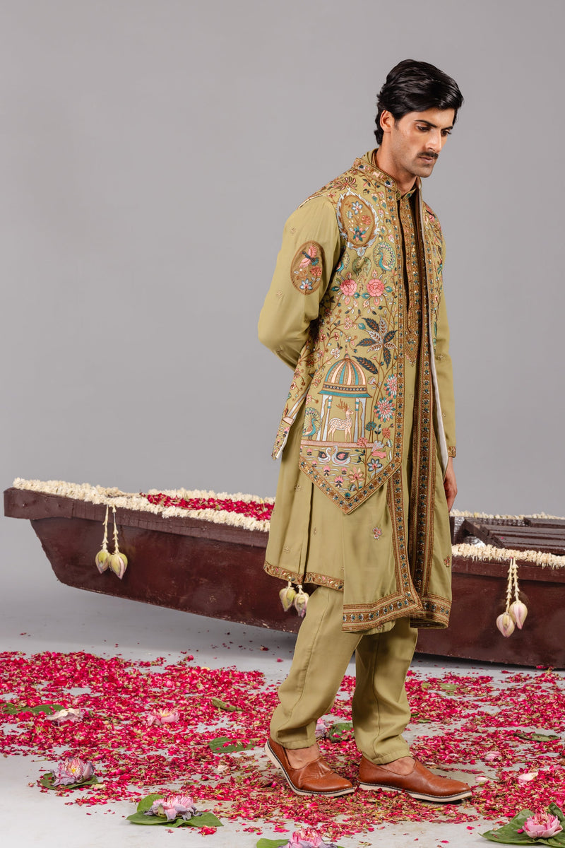 Bagicha Tale Mehndi Kurta Jacket Set