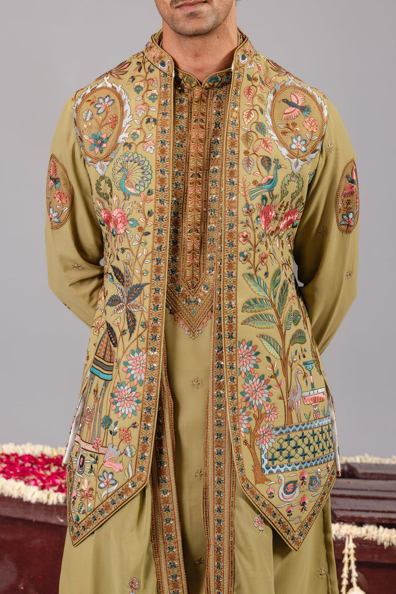 Bagicha Tale Mehndi Kurta Jacket Set