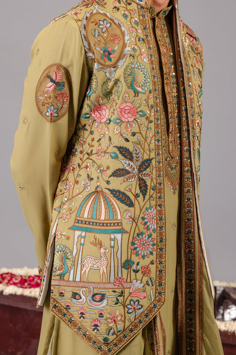 Bagicha Tale Mehndi Kurta Jacket Set