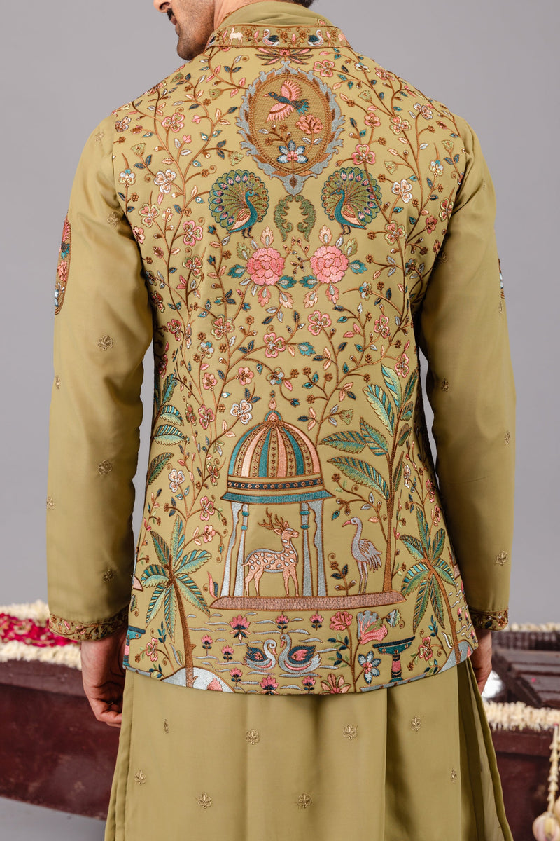 Bagicha Tale Mehndi Kurta Jacket Set