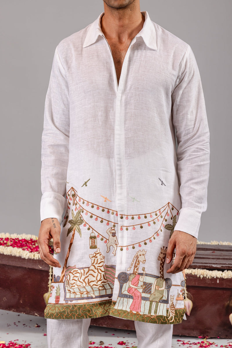 Carnival White Zipper Kurta Set