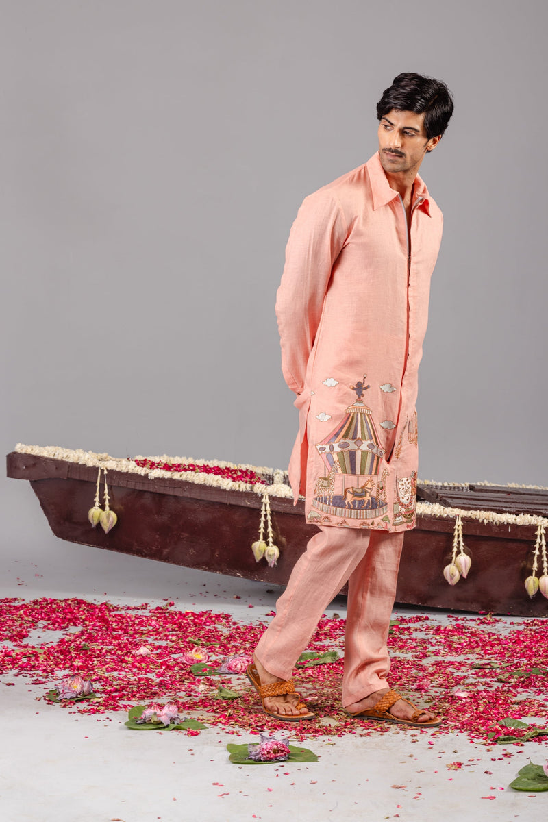 Carnival Peach Zipper Kurta Set