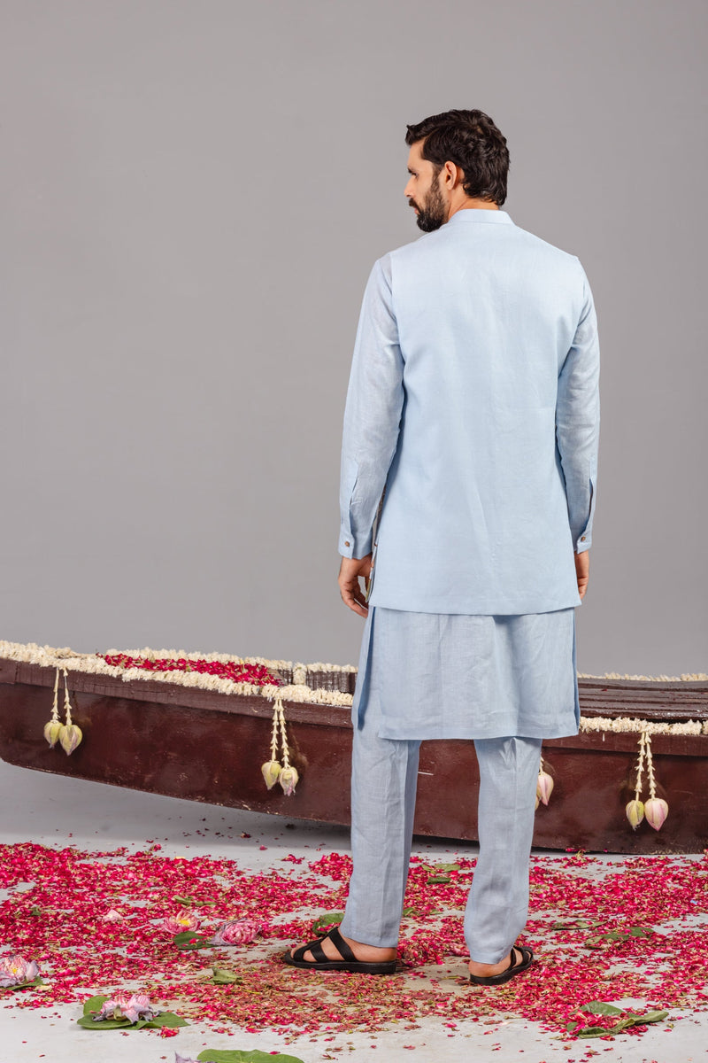 Carnival Sky Blue Front Open Kurta Jacket Set