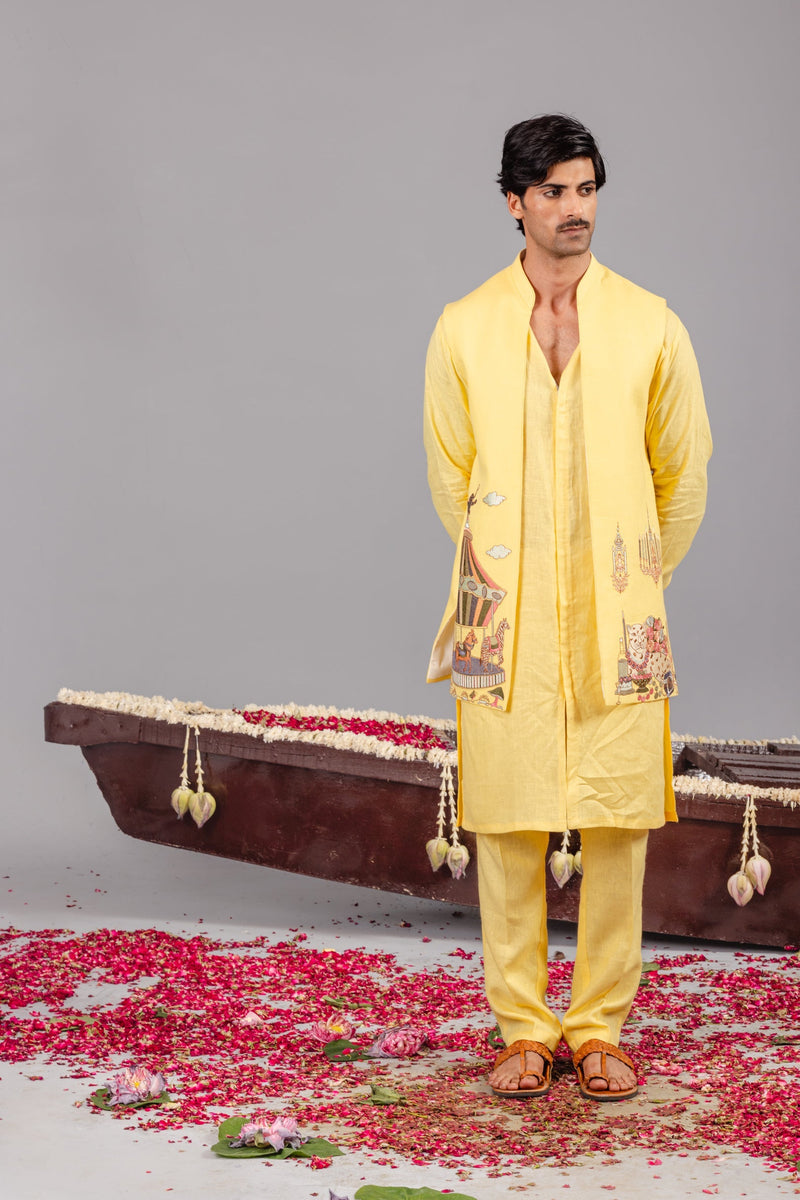 Carnival Yellow Front Open Kurta Jacket Set