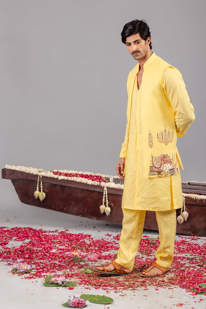 Carnival Yellow Front Open Kurta Jacket Set