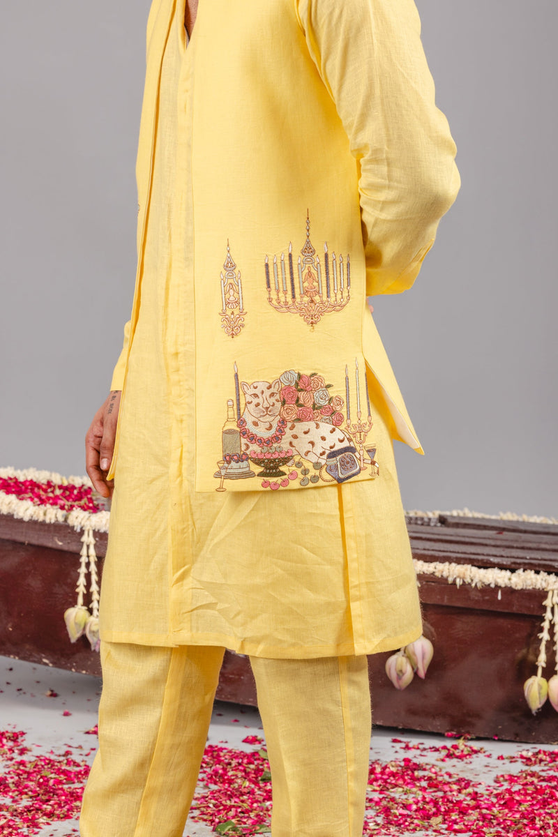 Carnival Yellow Front Open Kurta Jacket Set