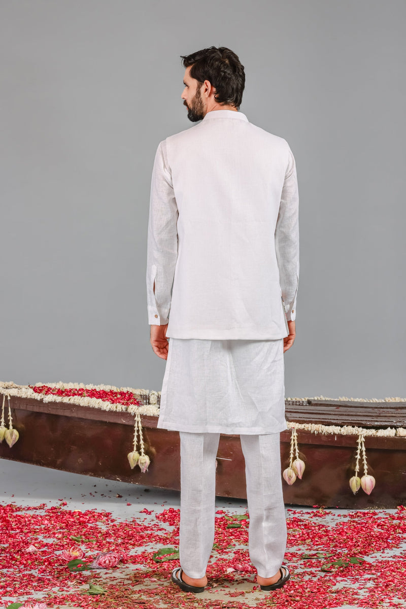 Carnival White Front Open Kurta Jacket Set