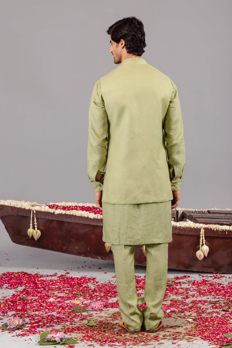 Carnival Green Front Open Kurta Jacket Set