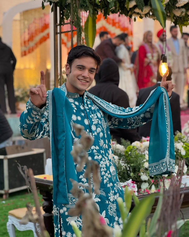 Aayushman Aman Maheshwari in Samar Teal Blue Kurta Set