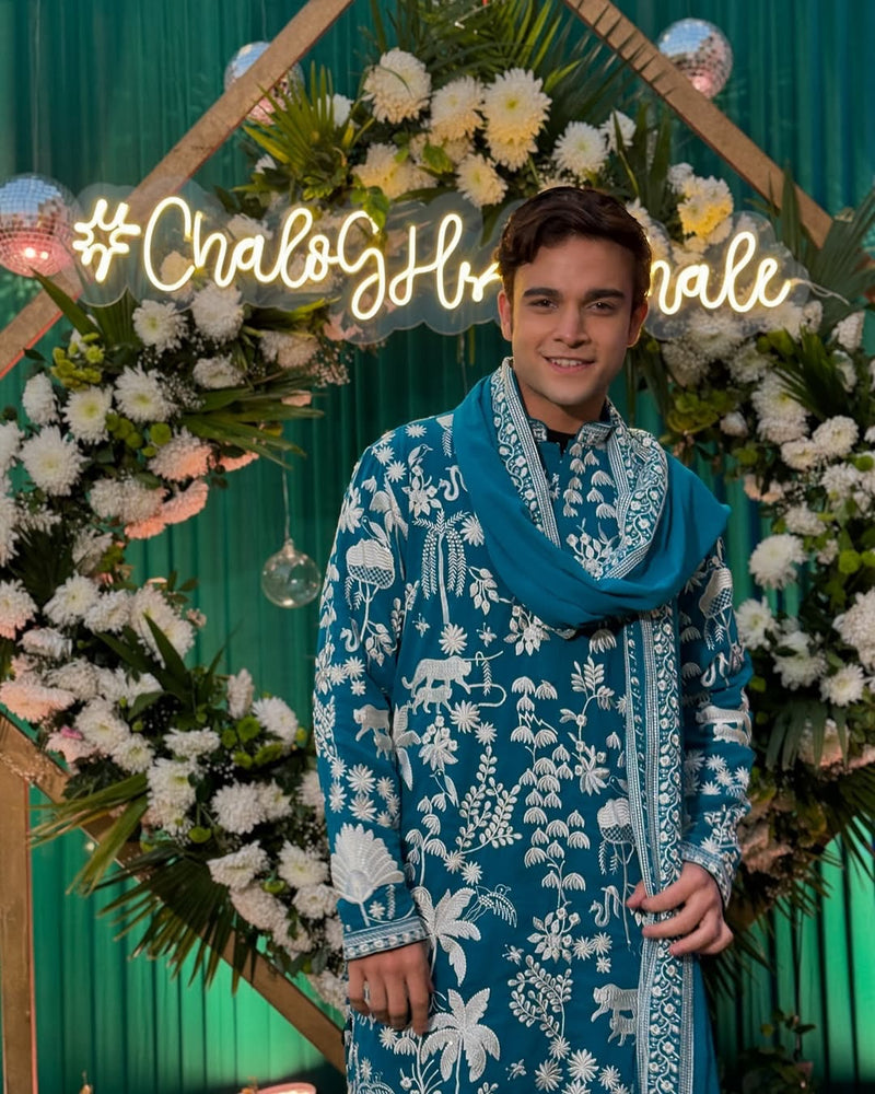 Aayushman Aman Maheshwari in Samar Teal Blue Kurta Set