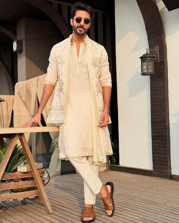 KRUSH  in Aarav Ivory Jacket kurta set with Dupatta