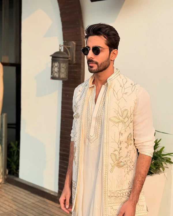 KRUSH  in Aarav Ivory Jacket kurta set with Dupatta