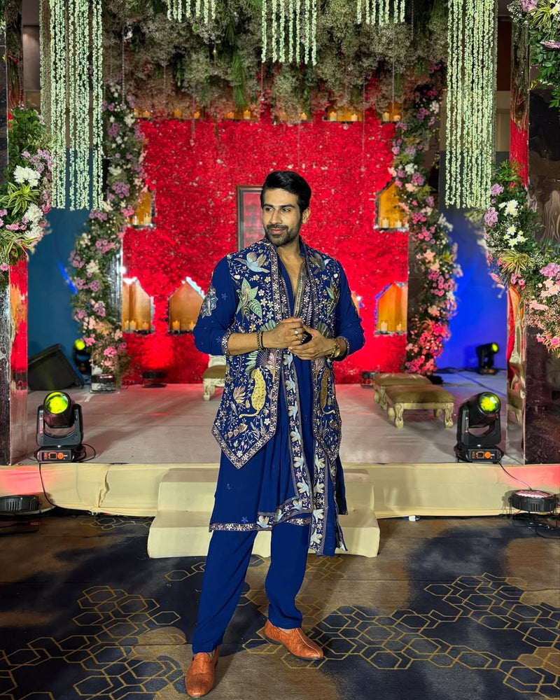 Aayushman Aman Maheshwari in Faiz Wild Grace Navy Blue Kurta Jacket Set