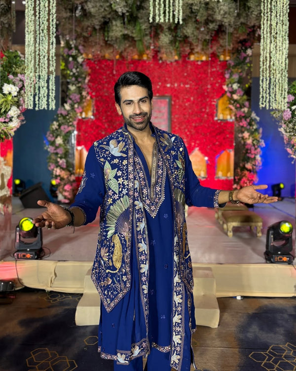 Aayushman Aman Maheshwari in Faiz Wild Grace Navy Blue Kurta Jacket Set