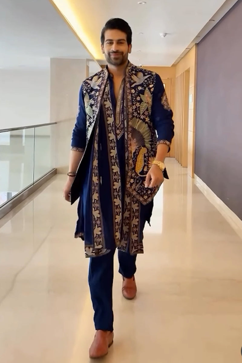 Aayushman Aman Maheshwari in Faiz Wild Grace Navy Blue Kurta Jacket Set