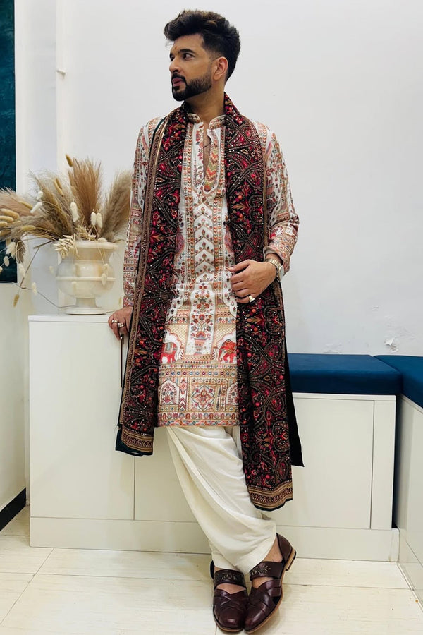 Karan Kundrra in Mughal Ivory Kurta Set