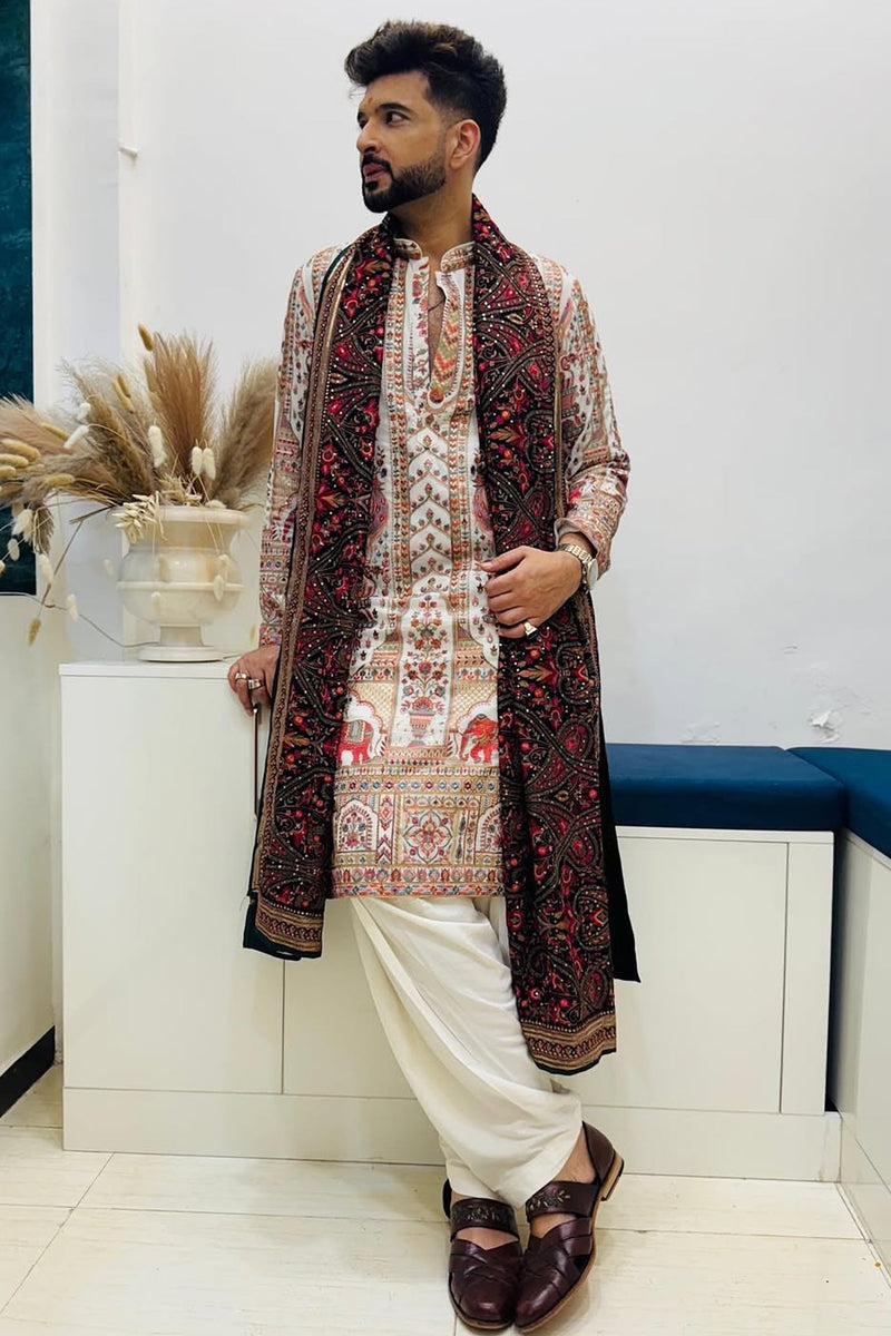 Karan Kundrra in Mughal Ivory Kurta Set