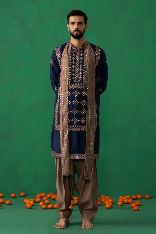 LAKSHAY GAUR in DARPAN NAVY BLUE KURTA SET