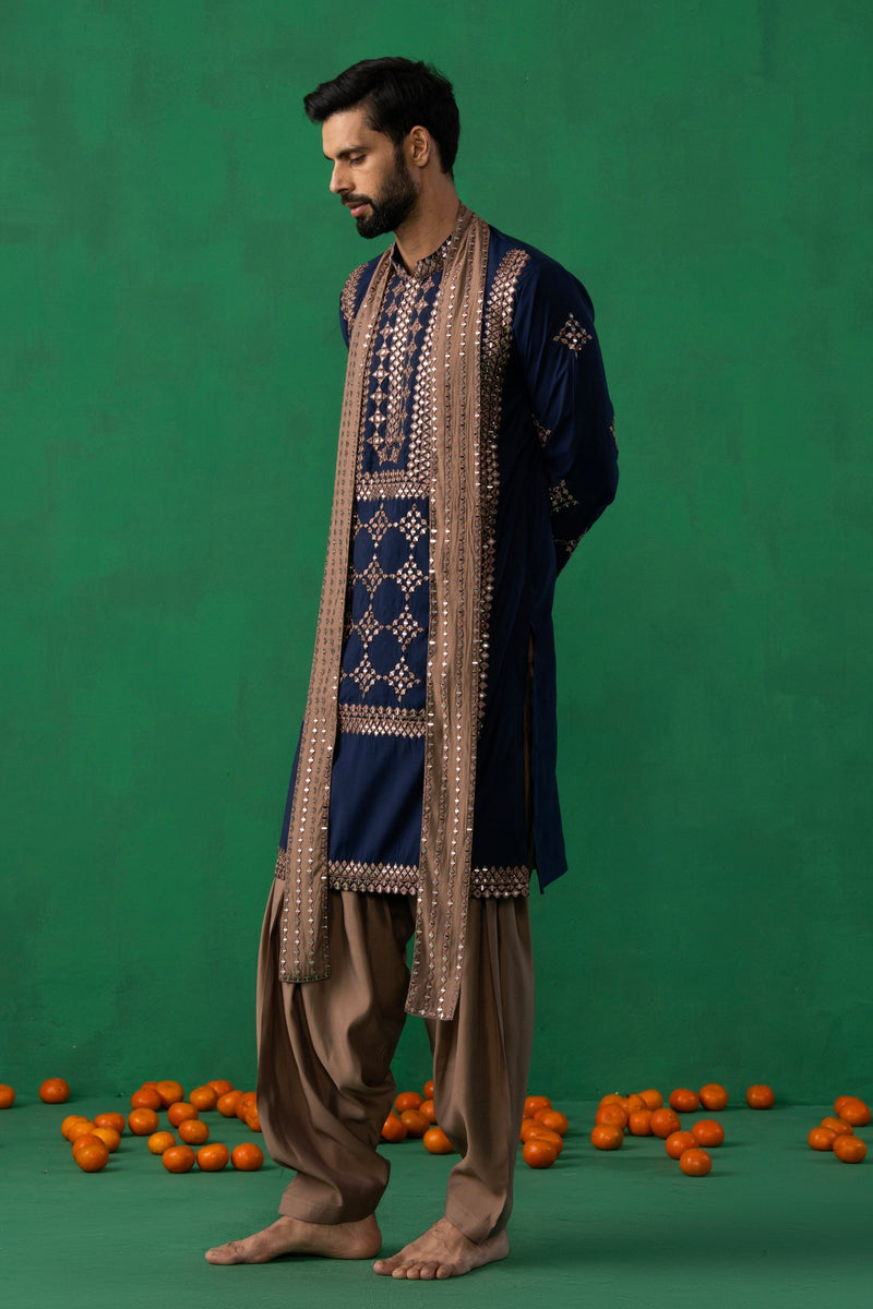 LAKSHAY GAUR in DARPAN NAVY BLUE KURTA SET