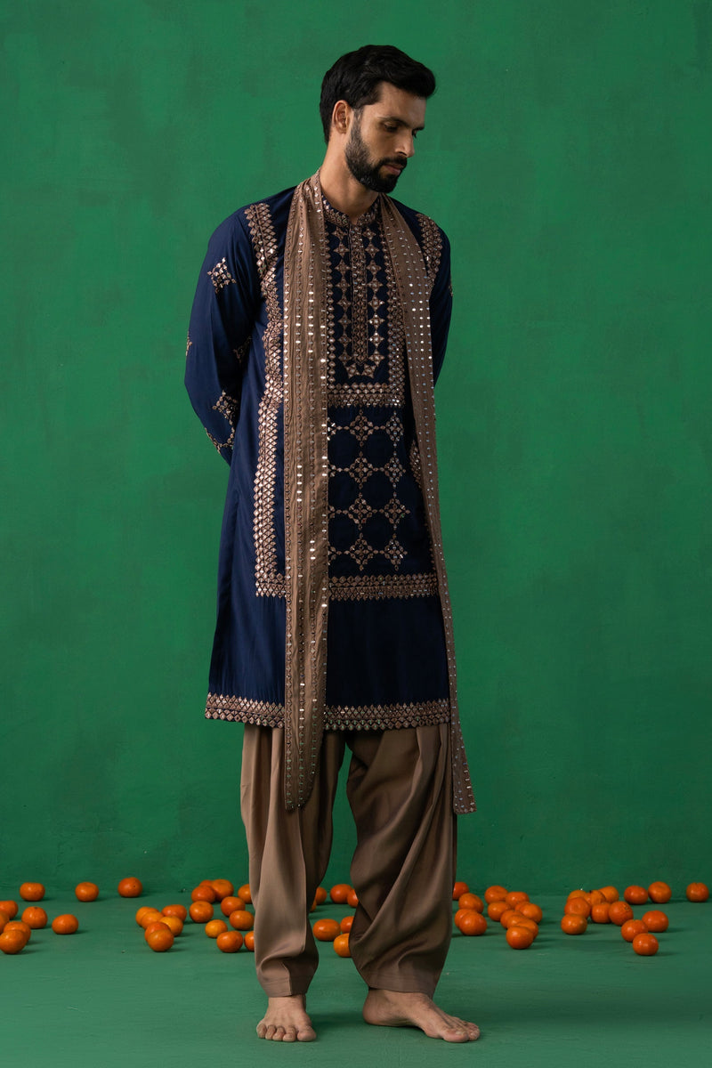 LAKSHAY GAUR in DARPAN NAVY BLUE KURTA SET