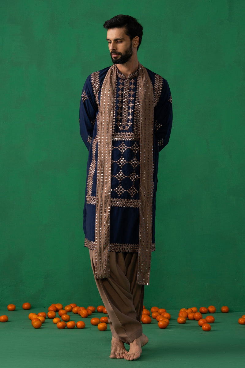 LAKSHAY GAUR in DARPAN NAVY BLUE KURTA SET
