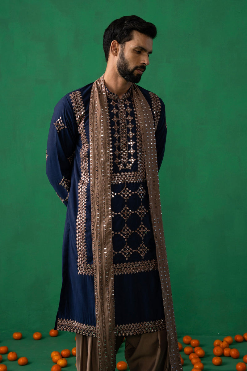 LAKSHAY GAUR in DARPAN NAVY BLUE KURTA SET