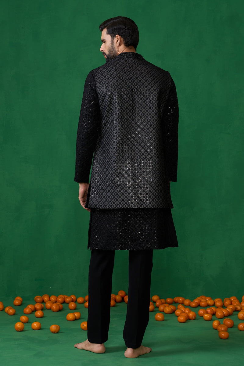 EMBROIDERED BLACK KURTA JACKET SET